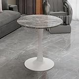 HaoChrymec Mesa de Café Redonda de Mármol Artificial, 27.6 Pulgadas, Estilo Mid-Century Modern, Mesa Auxiliar para 2-4 Personas, para Salón y Comedor, Blanco Antiguo con Vetas Grises, 70x70x72cm