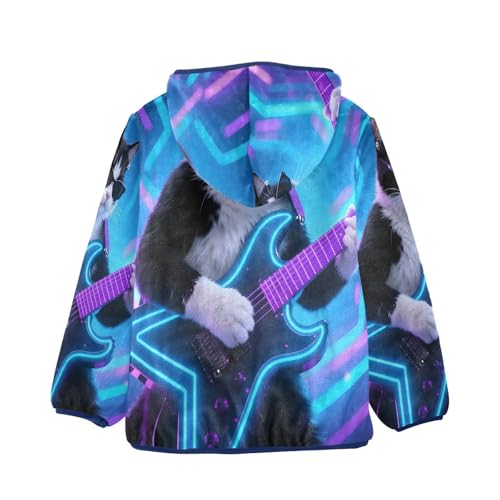 Cool Cat Plays Guitar Neon Toddler Fleece Jacket Girl Boys Hooded Fleece Jacket Coat Warm Outwear Zip-up 3-10T2