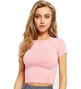 Vanoluya Women Workout Crop Top Seamless Shirt Athletic Yoga Short Sleeve Fitness Tight Tee Gym C...