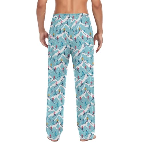 ALAZA Blue Watercolor Ice Hockey Player Men's Straight-Fit Pajama Pants Sleep Pants Bottoms3