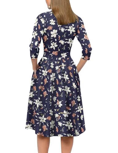 Image of Simple Flavor Women's Floral Vintage Dress Elegant Midi Evening Dress 3 /4 Sleeves