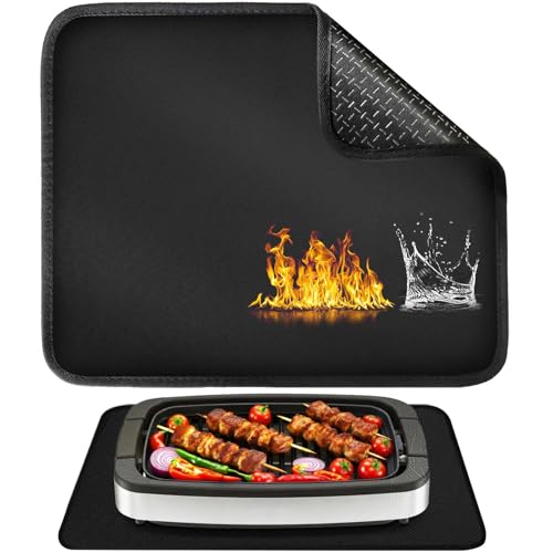 Heat Resistant Mat Under BBQ Grill with 4-Layer Heat Insulation Material, 1.5mm Thick Heat Proof Mat with Fireproof Surface, Non-Slip Bottom, BBQ Accessories for Gas Grill, Pizza Oven, 40x60cm, Black