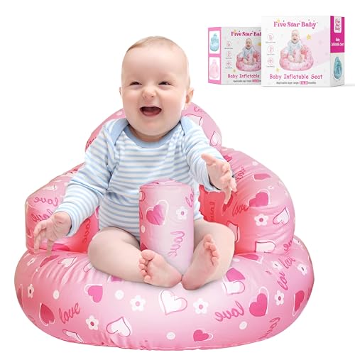 Image of FiveStarBaby Inflatable Baby Sit-Up Seat – Portable Floor Chair for Sitting Support – Soft Baby Chair for Infants 3–12 Months – Travel-Friendly, Lightweight, Easy to Inflate & Store (Pink)