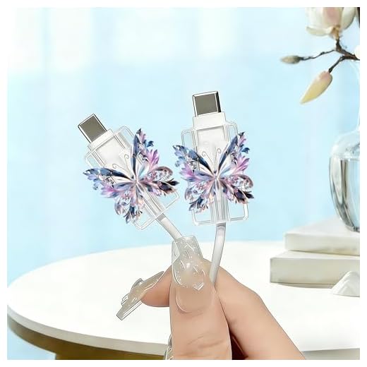2pcs Acrylic Cable Protector, Shiny Gradient Butterfly Type-C Compatible, Anti-Break Data Cable Cover, Gift Idea,Beautiful and Durable Charging Cable Protective Case(SJXT-014)
