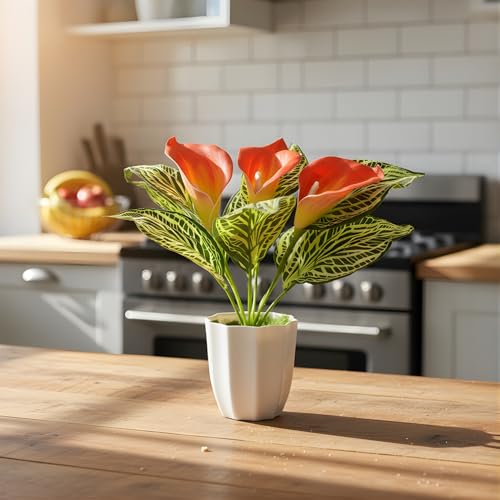 Image of fancymart Artificial Calla Lily Plant with Pot - 30 cm Height Decorative Flower Leaves (Pack of 1) | Realistic Faux Plant for Home & Office Decor | Table, Shelf & Desk Decoration