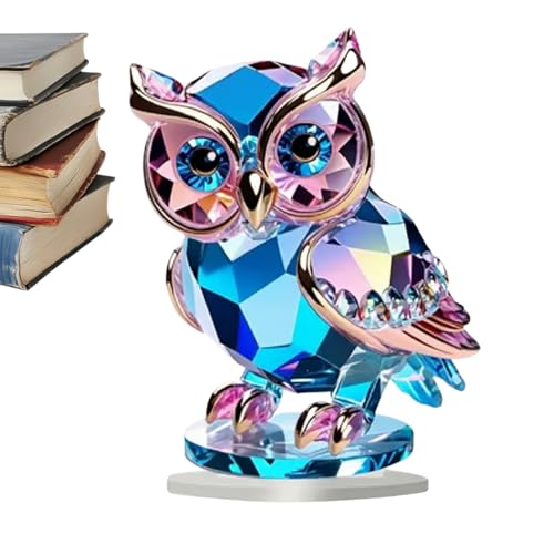 Figurine d'animal créative en acrylique sur le thème de la chouette – Décoration d'étagère moderne avec base pour bibliothèque | Panneau décoratif créatif en acrylique sculptures d'animaux | Statue de