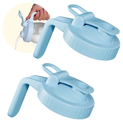 2 Pack Wide Mouth Mason Jar Lids with Leak-Proof Seal, Mason Jar Pour Spout Lid with Flip Cap and Handle, Plastic Canning Lids for Milk, Salad, Dressing, Drinking Storage Bottle, Blue