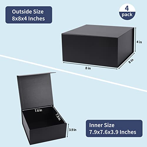 Giftgarden 4-Pack 8”X8”X4” Black Gift Boxes With Magnetic Lids, Square Collapsible Gift Wrap Box Magnet Clourse For Presents, Mothers Day, Birthday, Wedding, Bridesmaid Groomsman Proposal Box #TOP1