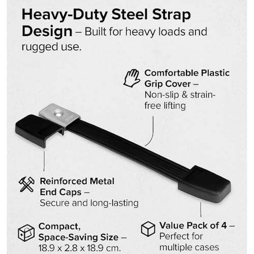 Image of PENN ELCOM Steel Strap Handle with Metal End Caps and Plastic Cover (19.68x2.75x0.85) Combo of 4 | DJ Cases & Suit Cases | Non-Slip, Strong & Comfortable | Black