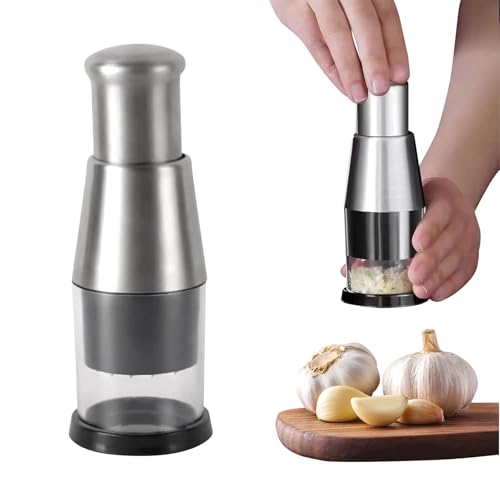 Edelstahl Knoblauchstampfer, Gepresster Knoblauchhacker, Hand Chopper Knoblauchpresse,Multifunktionaler Manuelle Zerkleinerer Leicht Zu Reinigender Gemüseschneider Für Knoblauch,Paprika,Zwiebeln