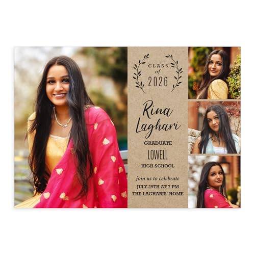 Lets Make Memories Personalized Graduation Announcements Class of 2026 or Any Year - Premium Quality Invitations - 5x7 - Custom Photo Cards & White Envelopes - Modern Laurel - 15 Cards