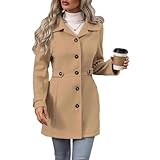 Movnebyro Womens Wool Blend Trench Coat Double-Breasted Lapel Collar Coats Winter Classic Outwear Overcoat with Pockets