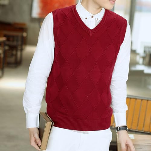 JEShifangjiusu Men's Rhombus Checkered Sweater VES V Neck Sleeveless Pullover Casual Comfortable Knitted Topcoat4