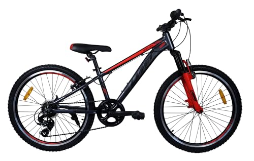DEPORBIKES Bicicleta 24 Pulgadas niños | Bicicleta niño 8-11 años de Aluminio Ligera y Resistente + Frenos V-Break | Bicicleta montaña Estilo Mountain Bike Ideal para Aventuras (24' Gris/Roja)