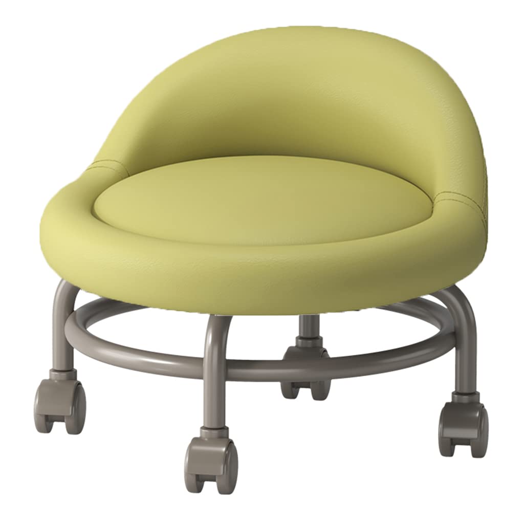 LMMIAOZ Rolling Stool with Back and Wheels Short Ottoman Footstool Seat with Swivel Caster Wheels PU Leather Yellow