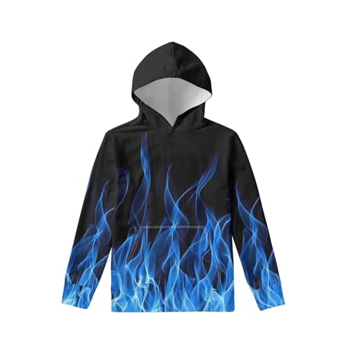 Boys Girls Hoodies 3D Printed Blue Fire Hooded Sweatshirts Casual Long Sleeve Pullover with Pocket for 6-16 Years2