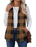 Zeagoo Womens Vests Fashion Casual Fleece Plaid Fall Jackets Sleeveless Sherpa Vest Outerwear With Pockets