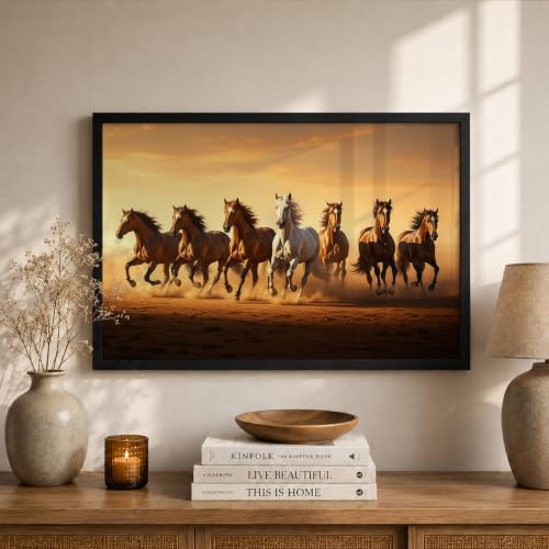Image of Suneree 7 Horse Vastu Wall Painting (Landscape Collection) (Natural, Design 17, 33L x 25W cm)