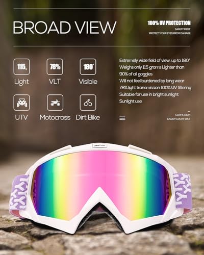 Image of Motorcycle Glasses Goggles Dirt Bike Motocross Safety ATV Tactical Riding (Color-White, Adult)