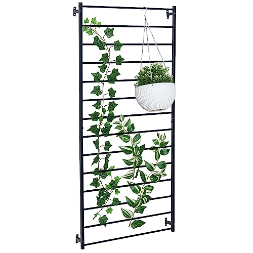 MyGift 4 Ft Tall Trellis, Black Metal Wall Mounted Garden Trellis for Climbing Plants Outdoor/Indoor, Large Wall Support Frame for Hanging Planters