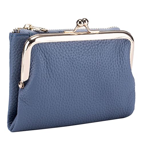 Genuine Leather Bifold Wallet for Women Ladies Kiss-lock Wallet Elegant Small Purse RFID Blocking Credit Card Holder