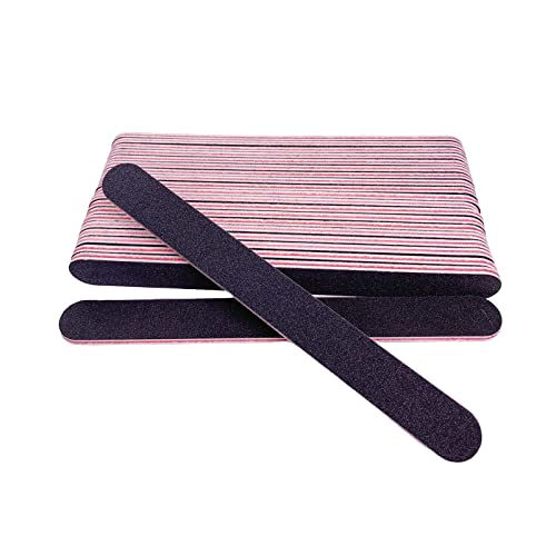 Lima de uñas (20 piezas), lima de uñas para uñas naturales y uñas acrílicas, grano 100/180 de doble cara para uñas, profesional reutilizable y lavable, herramienta de manicura y pedicura, color negro