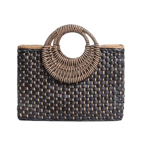 Panier à main en paille de maïs tissé avec boucle papillon pour plage
