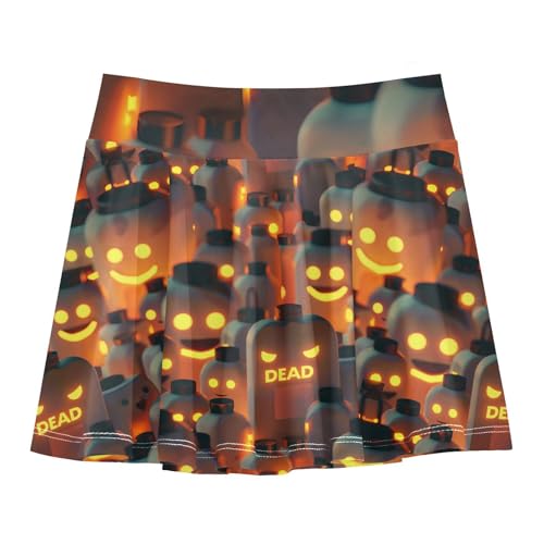 visesunny Girl's Golf Skirt Athletic Death Jar Lamp Tennis Skort Sport Activewear with Double Layer Pockets