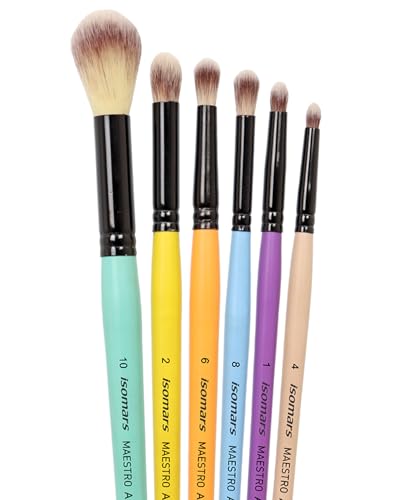 Image of Isomars Maestro Blending Brush Set of 6 - Professional Round Artist Brushes for Soft Blending, Shading and Transitions - Ideal for Watercolor, Acrylic, Gouache, and Ink - Sizes 1, 2, 4, 6, 8, 10