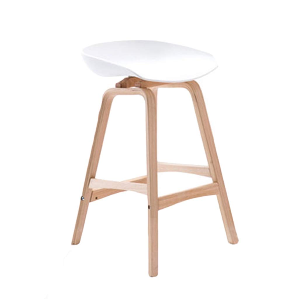 RENRUIRUI Bar Chair, Solid Wood Base PP Cushion Low Back High Chair, Bar Home with Footrest Dining Chair (Color : White, Size : 75cm)