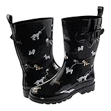 Capelli New York Ladies Mid-Calf Rain Boot, Shiny Dogs Black Combo, Size 9