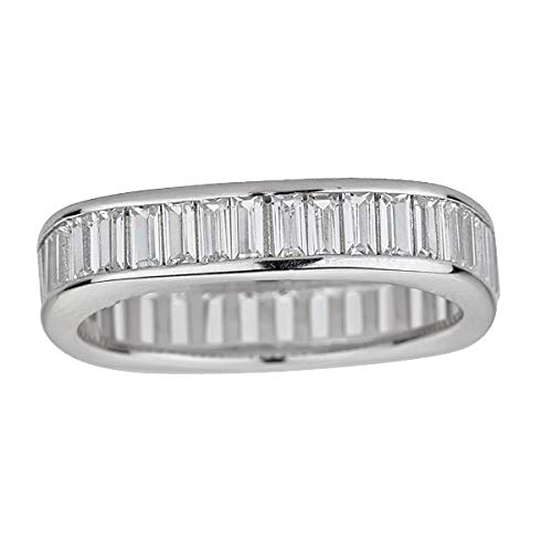DECADENCE Sterling Silver Rhodium Baguette Cut Square Eternity Ring
