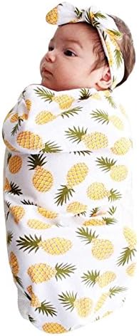 Sameno Newborn Baby Boy Cocoon Swaddle Blanket Sleeping Swaddle Muslin Wrap Hat Pajamas Set (Yellow)