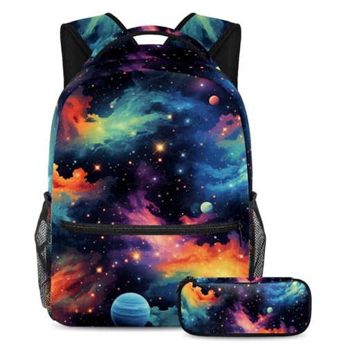 Cartable galaxie planète avec trousse grand volume pour ados
