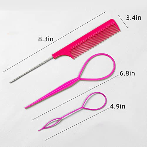 6Pcs Hair Loop Tool Set With 4 Hair Tail Tools French Braid Tool Loop 2 Metal Pin Rat Tail Comb For Hair Styling, 100 Colored Children Rubber Bands. Schembo #TOP2