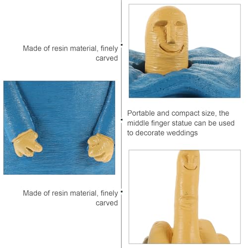 Statue doigt honneur en résine bleu, finition artisanale - 4
