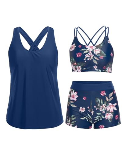 Image of Holipick 3 Piece Tankini Swimsuits for Women Tummy Control Bathing Suits Swim Tank Top with Bra Boy Shorts Teen Swimwear 2026