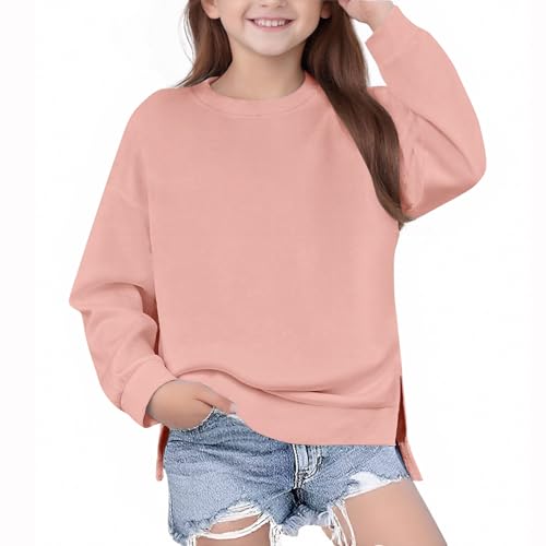 Oversized T Shirts For Teen Girls Long Sleeve Crewneck Sweatshirts Casual Side Split Kids Pullover Tops 5-14 Years