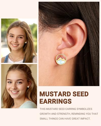 Silver/Gold Mustard Seed Stud Earrings Love Moving Mountains-Birthday Valentines Day Christmas Christian Jewelry Gifts for Granddaughter2