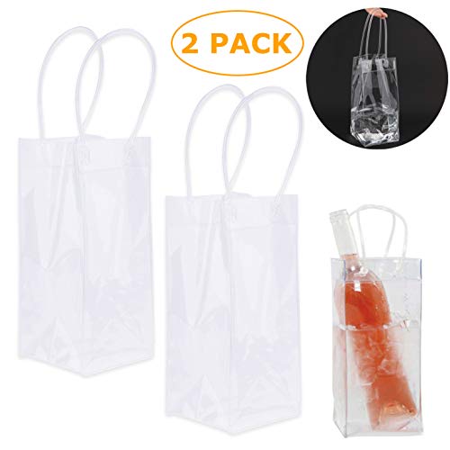 2 Pack Wine Ice Bag, Durable Clear PVC Champagne Pouch Cooler Bag