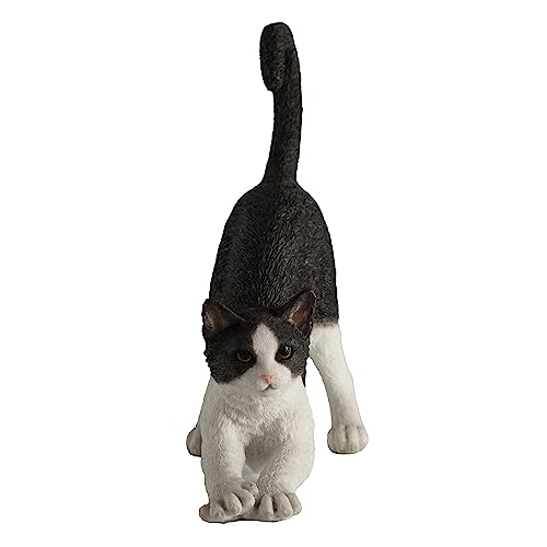Figurita de Gato Estirándose en Resina Blanco y Negro 4.88 in miniatura 3