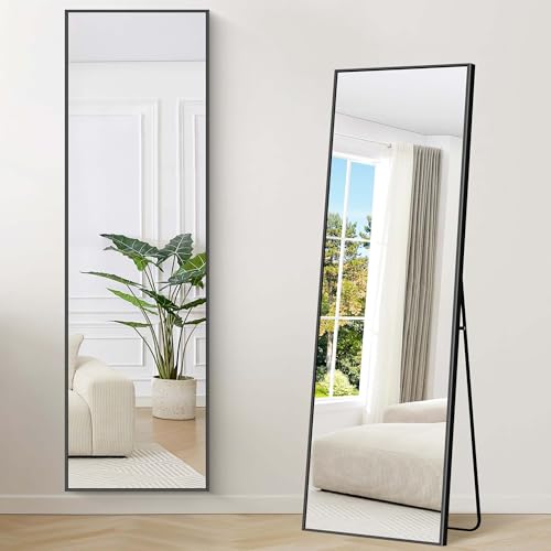 Weare Home Espejo de Cuerpo Entero, 150 x 40 cm, Espejo de Pie Cuerpo Entero, Espejo Grande Cuerpo Entero Espejo de Pared con Marco de Aleación de Aluminio y Soporte para Sala Dormitorio(Negro)