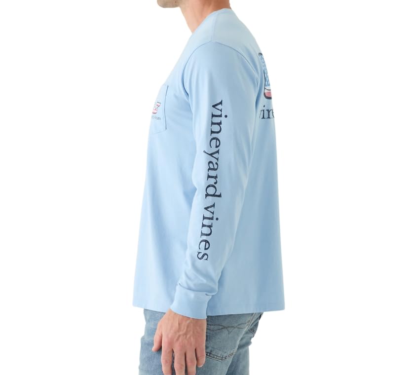 Image of vineyard vines Flag Whale Long-Sleeve Pocket Tee, Jake Blue, 7
