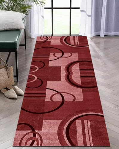 Tapis de couloir 60x350cm lavable antidérapant rouge abstrait - 6