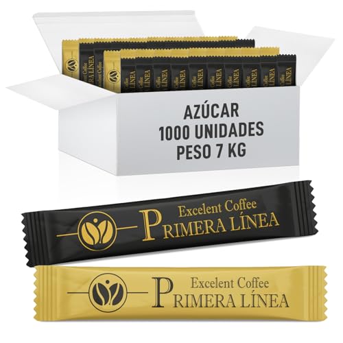 AZÚCAR PRIMERA LINEA Individual | Caja de 1000 Bolsitas de 7g | Sobres de Azúcar Blanco Monodosis | Perfectos para 1 taza de café en el hogar, la cafetería o la oficina.