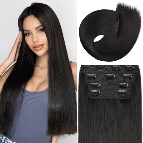 Clip in Synthetic Hair Extensions Long straight 4PCS Thick Hairpieces Nature Black Fiber Double Weft Natural Hair Extensions 22 Inch for Women