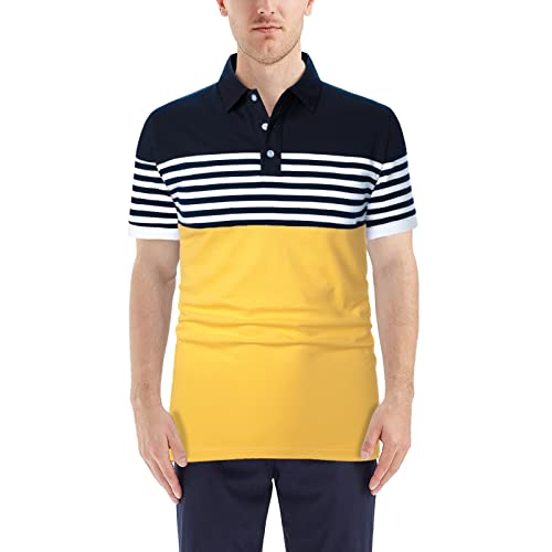 Mens Polo Shirts Long/Short Sleeve Striped Casual Slim Fit Golf Polo Contrast Color Summer Cotton T-Shirts3