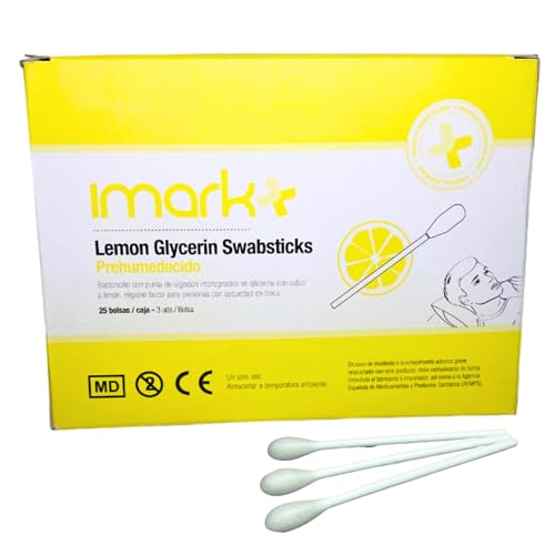 Bastoncillos Bucales Prehumedecidos con Glicerina Sabor Limón. Alivio para la Boca Seca. Caja de 25 Bolsitas Portátiles de 3 Bastoncillos. 75 bastoncillos.