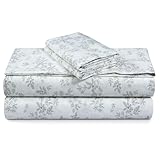 Tribeca Living Cotton Percale King Size Bed Sheet Set, 300 Thread Count, Extra Deep Pockets, Printed Emma Floral Grey
