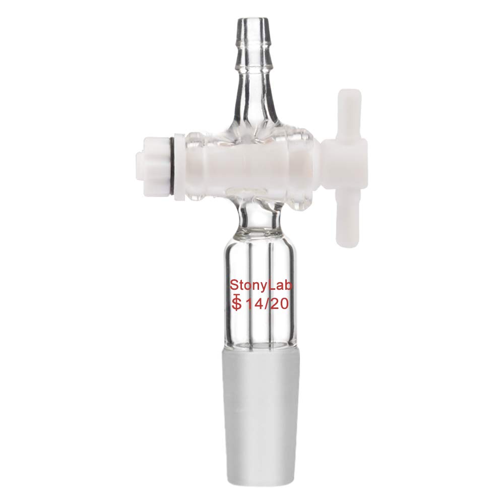 StonyLab Vacuum Flow Control Adapter with PTFE Stopcock, 14/20 Joint and Straight Hose Connection for Lab Supply